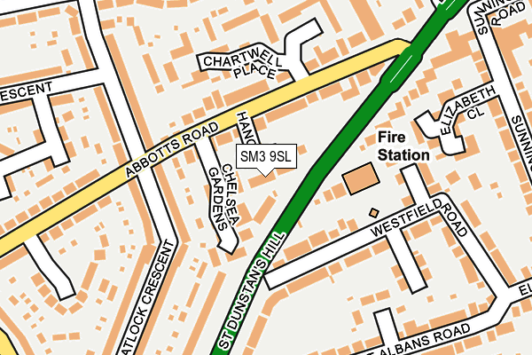 SM3 9SL map - OS OpenMap – Local (Ordnance Survey)