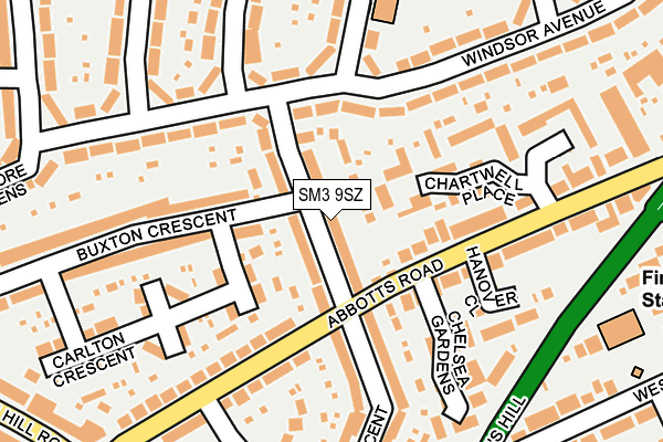SM3 9SZ map - OS OpenMap – Local (Ordnance Survey)