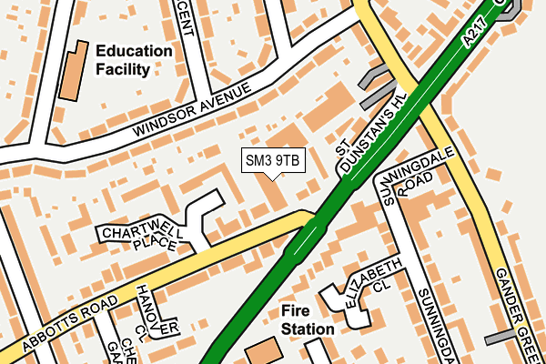 SM3 9TB map - OS OpenMap – Local (Ordnance Survey)