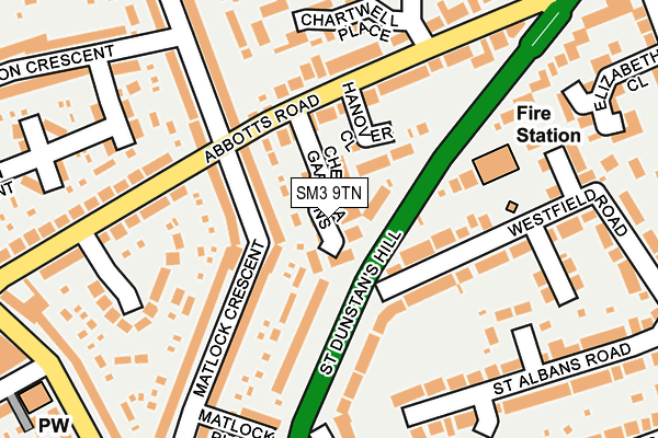 SM3 9TN map - OS OpenMap – Local (Ordnance Survey)