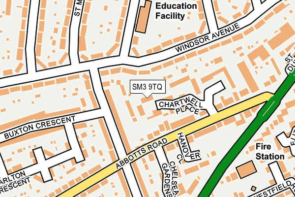 SM3 9TQ map - OS OpenMap – Local (Ordnance Survey)