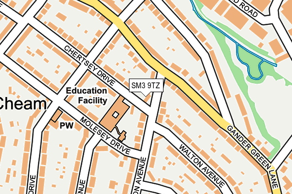 SM3 9TZ map - OS OpenMap – Local (Ordnance Survey)