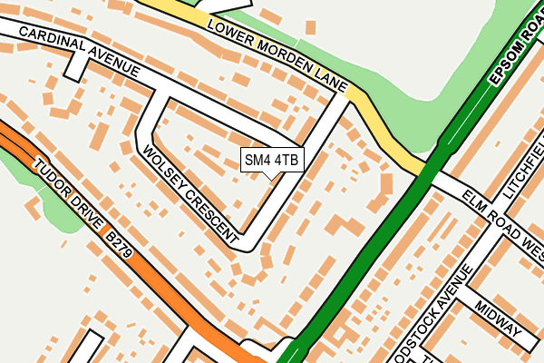 SM4 4TB map - OS OpenMap – Local (Ordnance Survey)