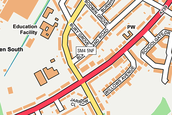 SM4 5NF map - OS OpenMap – Local (Ordnance Survey)