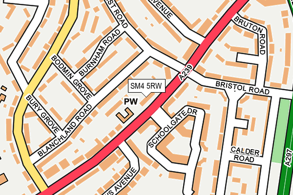 SM4 5RW map - OS OpenMap – Local (Ordnance Survey)