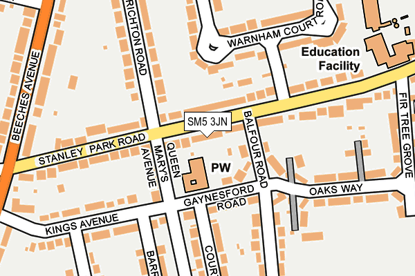 SM5 3JN map - OS OpenMap – Local (Ordnance Survey)