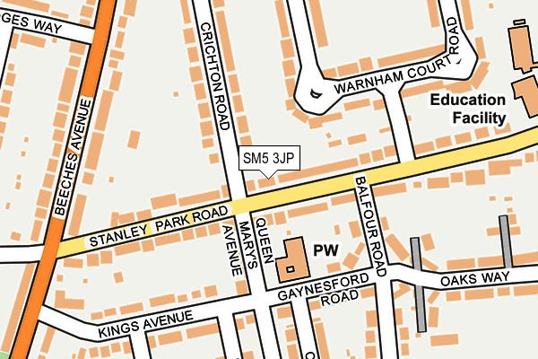 SM5 3JP map - OS OpenMap – Local (Ordnance Survey)