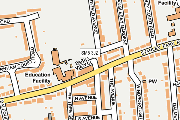 SM5 3JZ map - OS OpenMap – Local (Ordnance Survey)