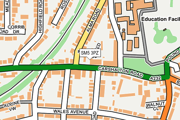 SM5 3PZ map - OS OpenMap – Local (Ordnance Survey)