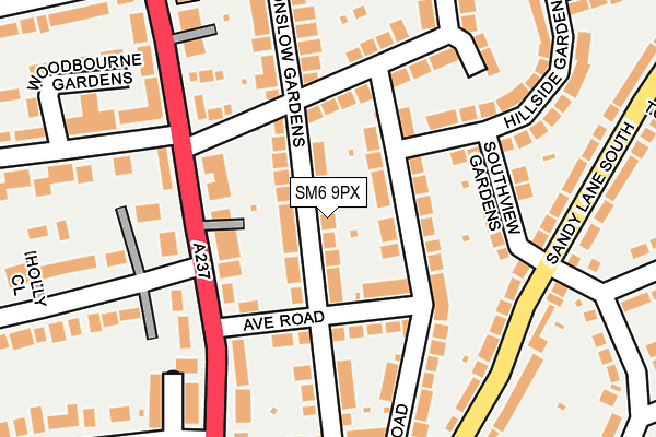 SM6 9PX map - OS OpenMap – Local (Ordnance Survey)