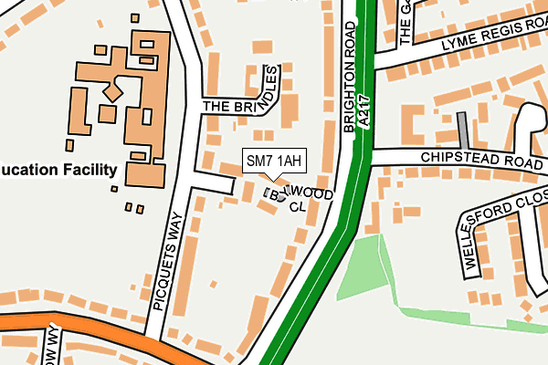 SM7 1AH map - OS OpenMap – Local (Ordnance Survey)
