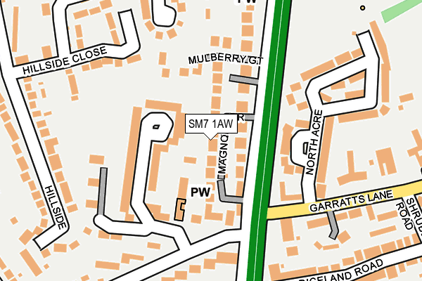 SM7 1AW map - OS OpenMap – Local (Ordnance Survey)