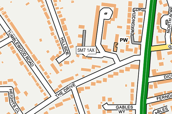 SM7 1AX map - OS OpenMap – Local (Ordnance Survey)