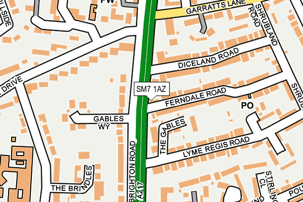 SM7 1AZ map - OS OpenMap – Local (Ordnance Survey)
