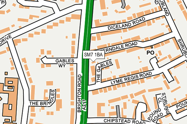 SM7 1BA map - OS OpenMap – Local (Ordnance Survey)