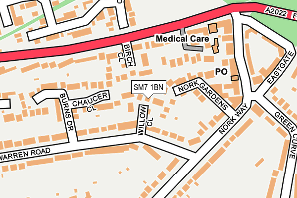 SM7 1BN map - OS OpenMap – Local (Ordnance Survey)
