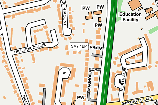SM7 1BP map - OS OpenMap – Local (Ordnance Survey)