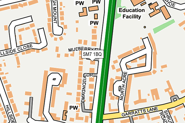 SM7 1BQ map - OS OpenMap – Local (Ordnance Survey)