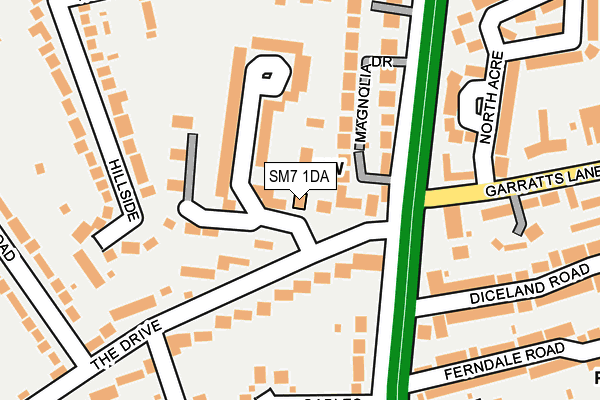 SM7 1DA map - OS OpenMap – Local (Ordnance Survey)