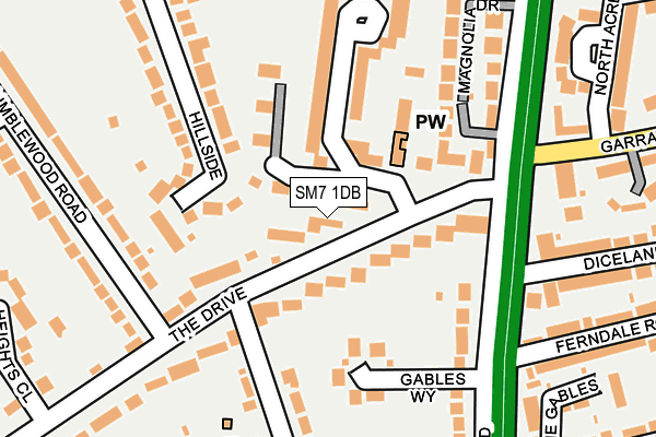 SM7 1DB map - OS OpenMap – Local (Ordnance Survey)