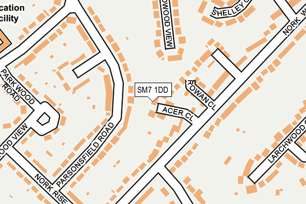 SM7 1DD map - OS OpenMap – Local (Ordnance Survey)