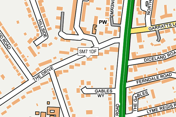 SM7 1DF map - OS OpenMap – Local (Ordnance Survey)