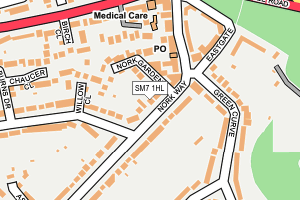 SM7 1HL map - OS OpenMap – Local (Ordnance Survey)
