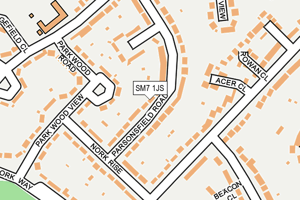 SM7 1JS map - OS OpenMap – Local (Ordnance Survey)
