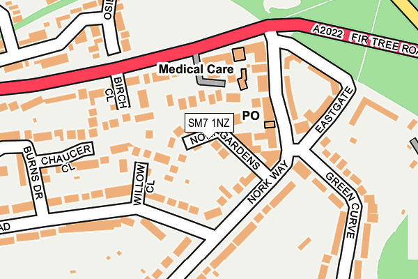 SM7 1NZ map - OS OpenMap – Local (Ordnance Survey)