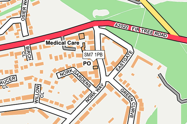 SM7 1PB map - OS OpenMap – Local (Ordnance Survey)
