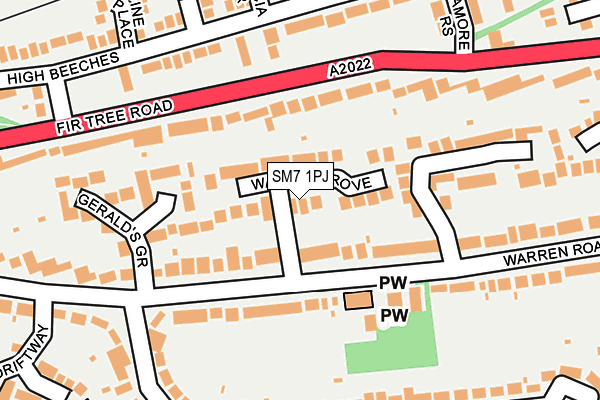 SM7 1PJ map - OS OpenMap – Local (Ordnance Survey)