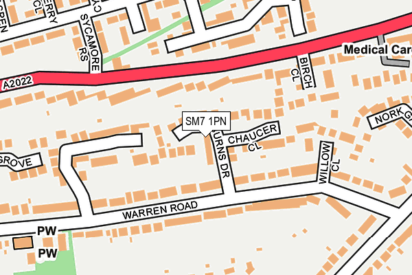 SM7 1PN map - OS OpenMap – Local (Ordnance Survey)