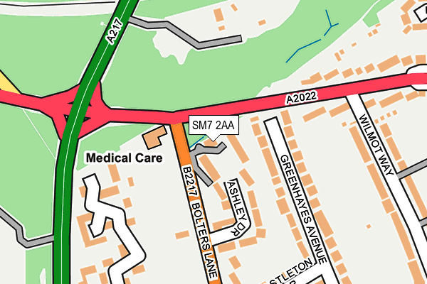 SM7 2AA map - OS OpenMap – Local (Ordnance Survey)
