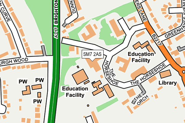 SM7 2AS map - OS OpenMap – Local (Ordnance Survey)