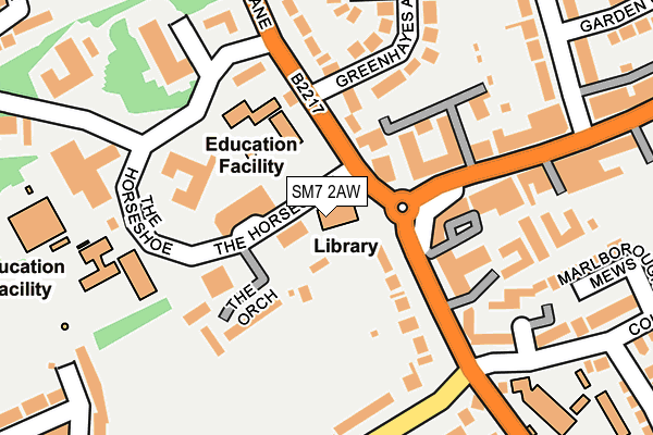 SM7 2AW map - OS OpenMap – Local (Ordnance Survey)