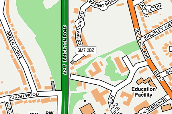 SM7 2BZ map - OS OpenMap – Local (Ordnance Survey)