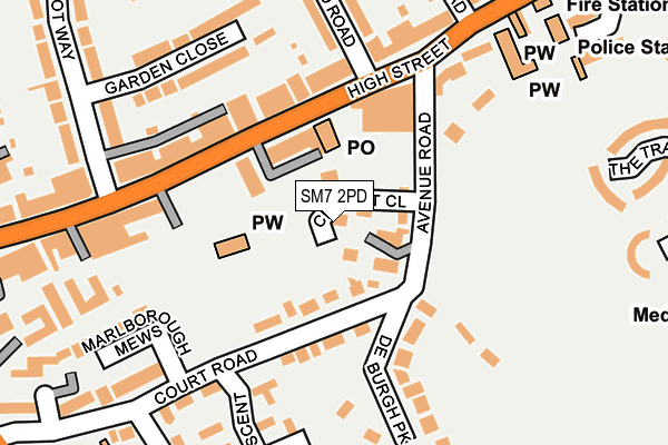SM7 2PD map - OS OpenMap – Local (Ordnance Survey)