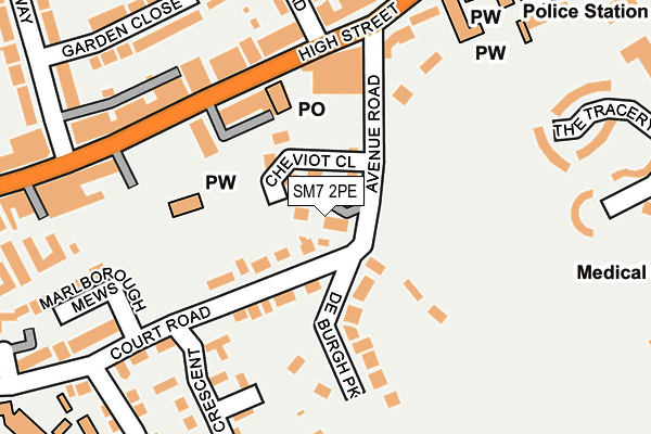 SM7 2PE map - OS OpenMap – Local (Ordnance Survey)