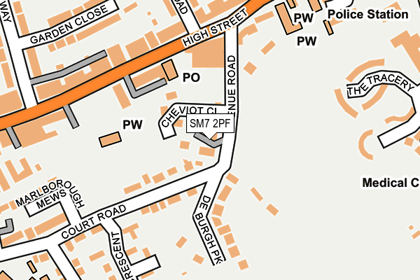 SM7 2PF map - OS OpenMap – Local (Ordnance Survey)