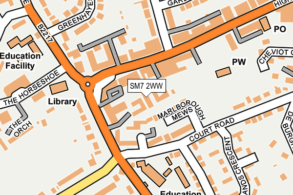 SM7 2WW map - OS OpenMap – Local (Ordnance Survey)