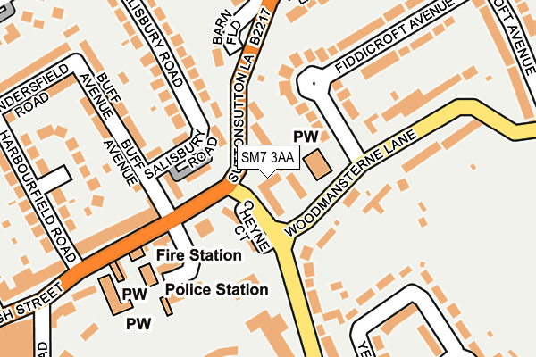 SM7 3AA map - OS OpenMap – Local (Ordnance Survey)