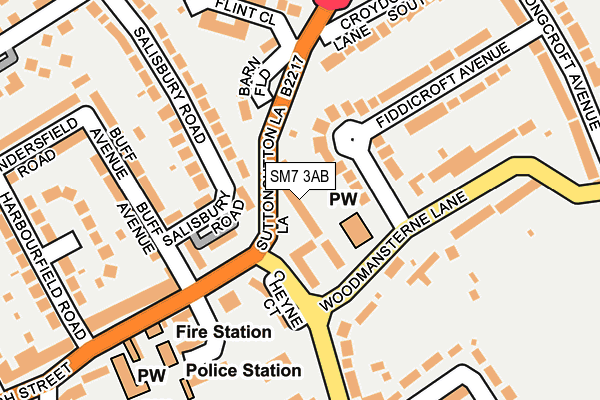 SM7 3AB map - OS OpenMap – Local (Ordnance Survey)