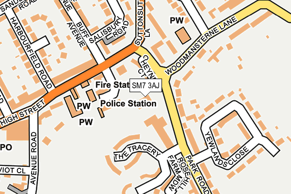 SM7 3AJ map - OS OpenMap – Local (Ordnance Survey)