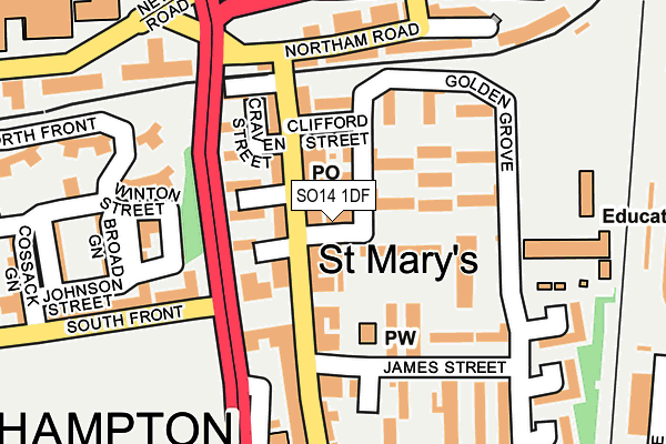 SO14 1DF map - OS OpenMap – Local (Ordnance Survey)