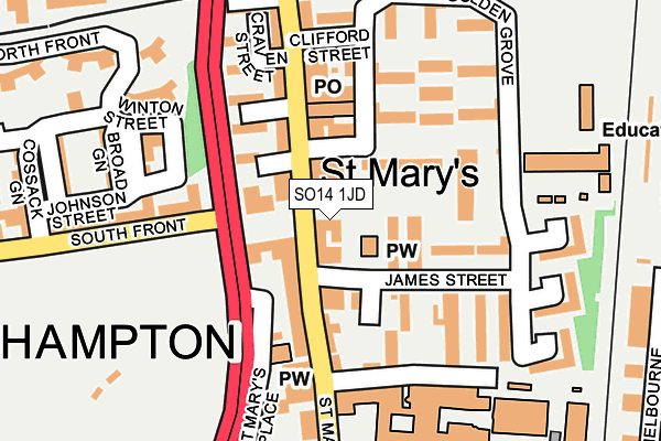 SO14 1JD map - OS OpenMap – Local (Ordnance Survey)