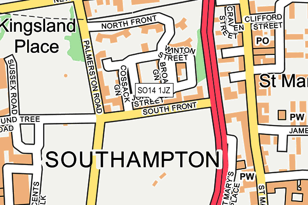 SO14 1JZ map - OS OpenMap – Local (Ordnance Survey)