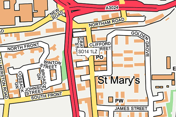 SO14 1LZ map - OS OpenMap – Local (Ordnance Survey)