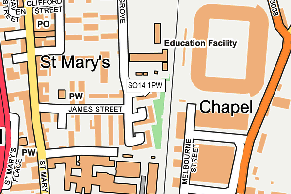 SO14 1PW map - OS OpenMap – Local (Ordnance Survey)