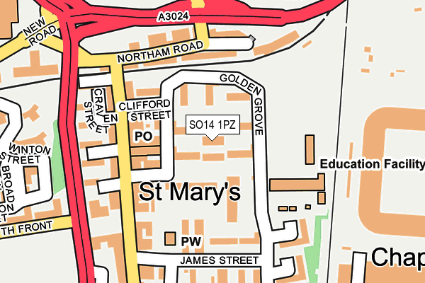 SO14 1PZ map - OS OpenMap – Local (Ordnance Survey)