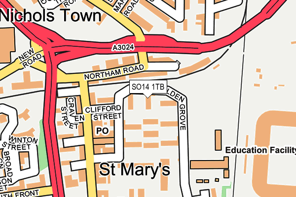 SO14 1TB map - OS OpenMap – Local (Ordnance Survey)